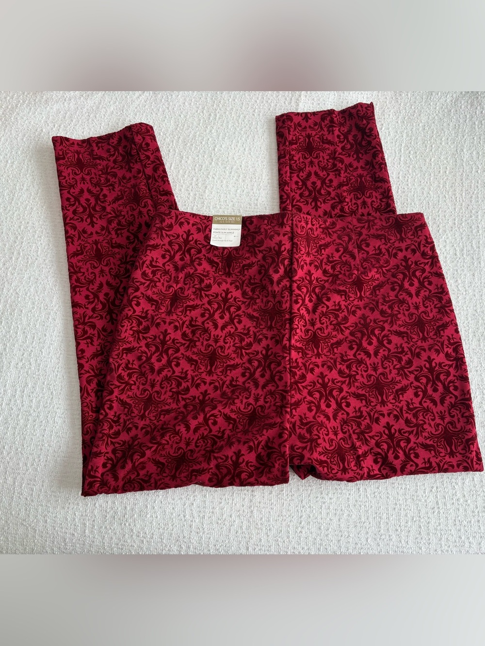 NWT Chicos Women Red velvet pattern Dress Pants - Picture 3 of 3